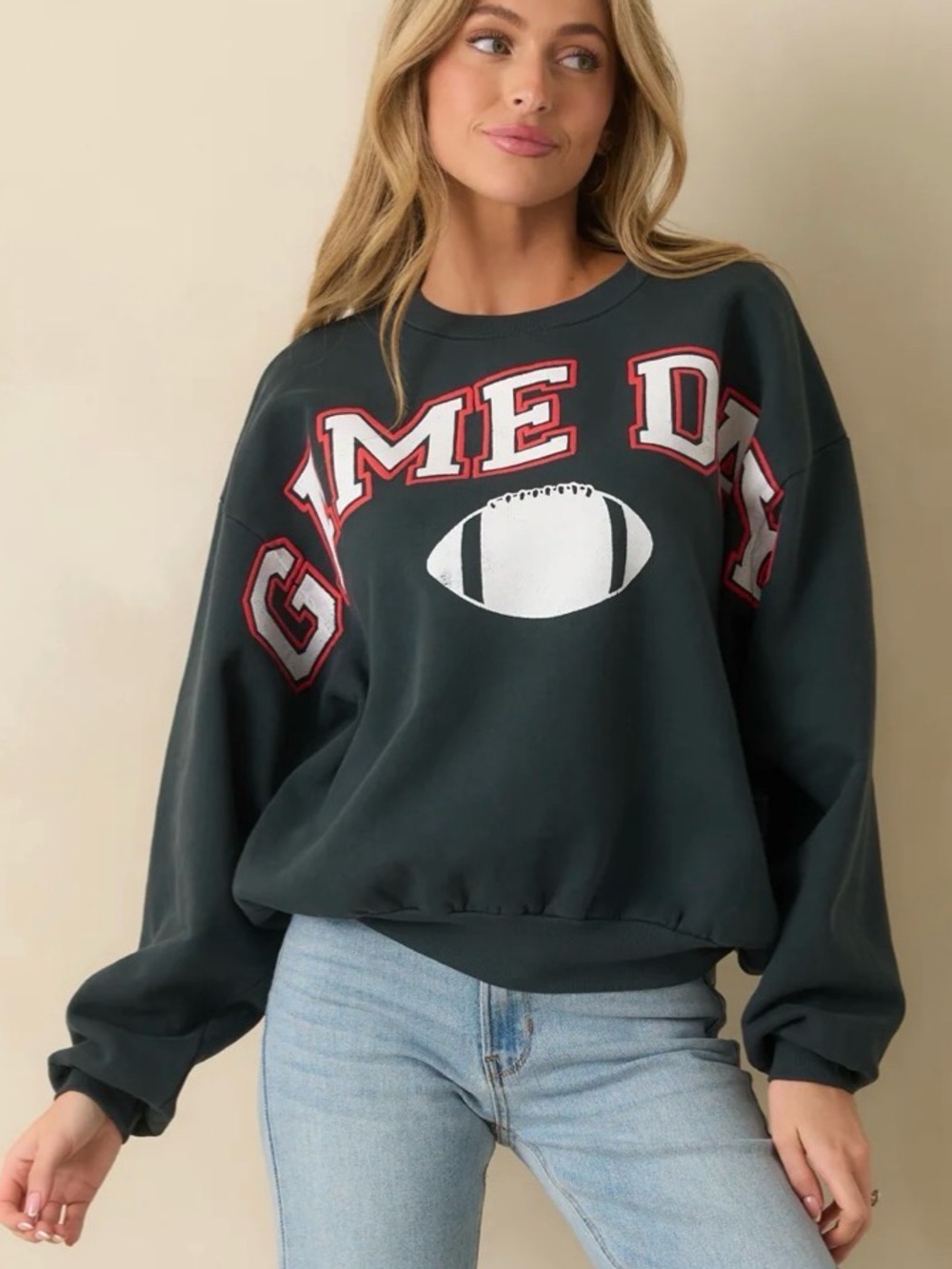 Daydreamer Game Day Vintage Black Cotton Oversized Sweatshirt Size L/XL
